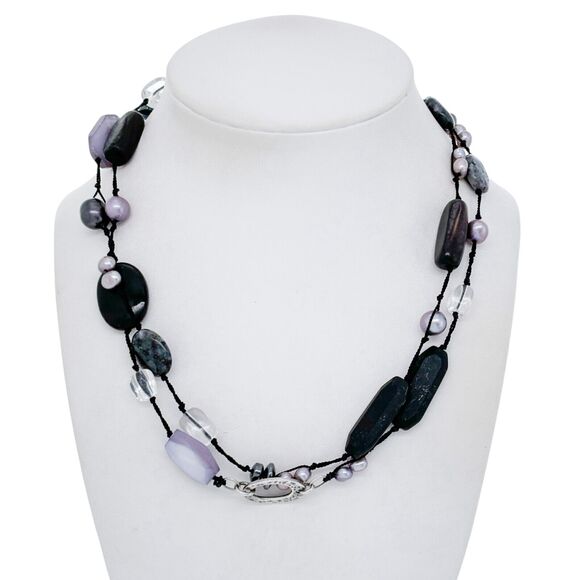 Silpada Sterling Silver 925 Hematite Pearl Chalcedony Beaded Necklace 36" N1796 - Picture 1 of 5